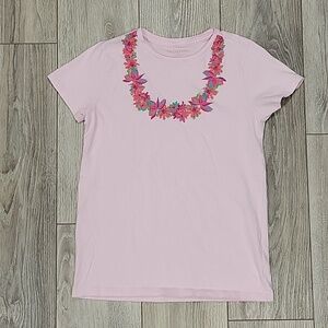 J. Crew Factory Size XL 12-14 Light Pink Floral Lei Necklace Print Tee